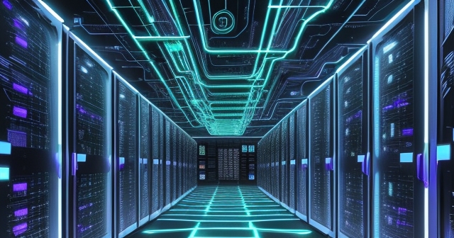 AI 資料中心消耗大量電力，插圖風格