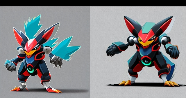 AI 模型玩寶可夢，插畫風格。