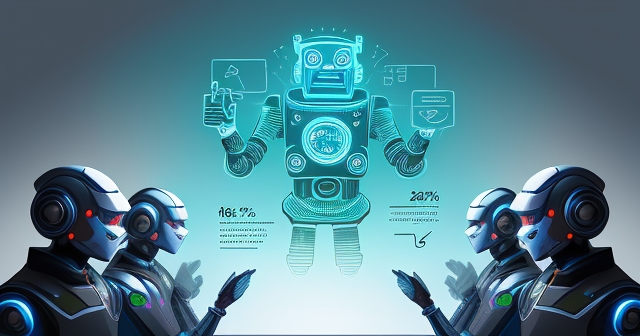 AI 未來發展的示意圖：機器人與快樂的投資者