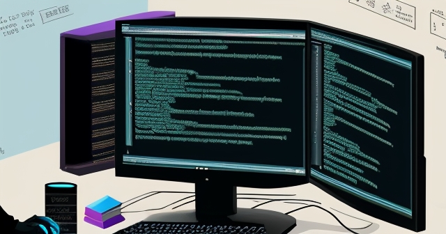 AI 程式碼助手在終端機中編寫程式碼，插圖風格