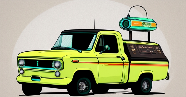 復古電動卡車，個性化配件，插圖風格