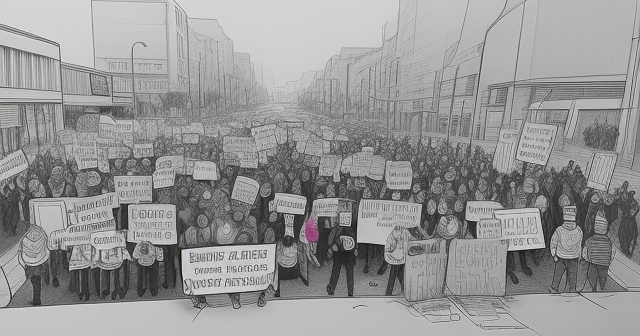 父母為了兒童安全在Meta公司外抗議，插畫風格