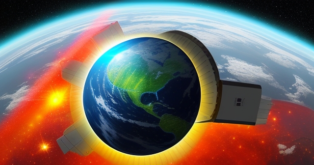 以雷射將太空太陽能傳輸到地球的示意圖