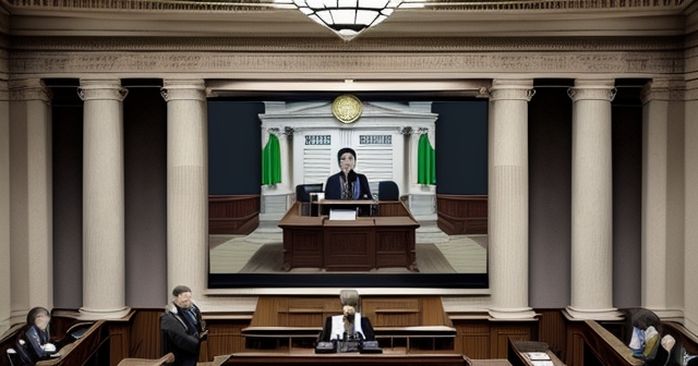 法庭內部,法官與律師討論案情