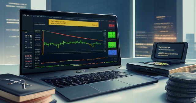 充滿比特幣符號的企業辦公室