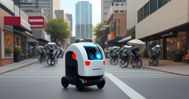 一個宅配機器人在家庭中遞送包裹的特寫