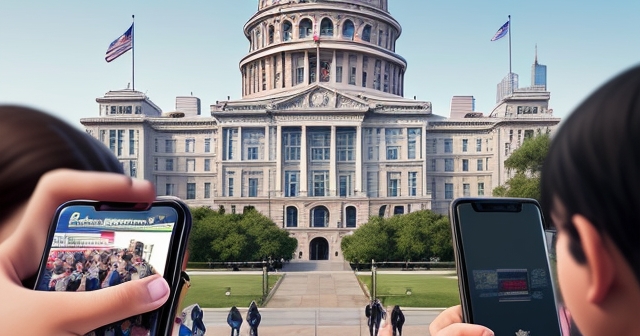 德州州議會外觀，與線上安全符號結合