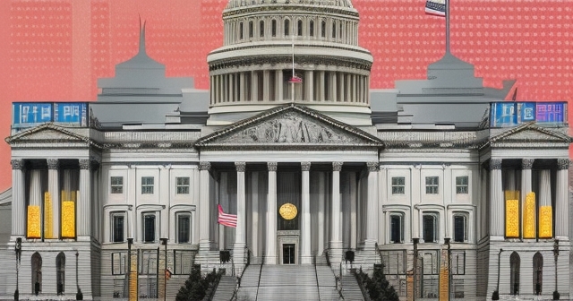 美國參議院大樓的數位貨幣主題插圖