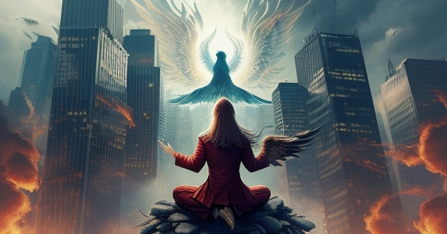 一位在繁忙城市中靜坐冥想的人