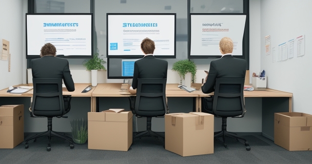 一個繁忙的辦公室空間，員工看起來非常擔憂