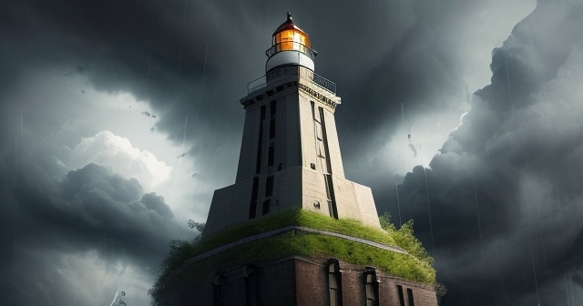 一座中央銀行建築物，前景有比特幣