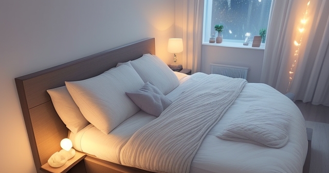 一個平靜的睡眠場景,舒緩的顏色讓人放鬆