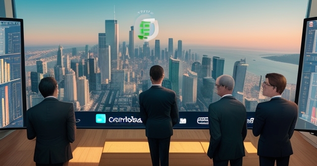 牆街天際線與加密貨幣符號