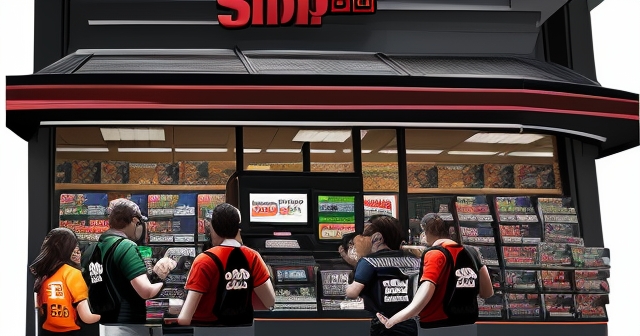 比特幣幣在 GameStop 標誌周圍流動