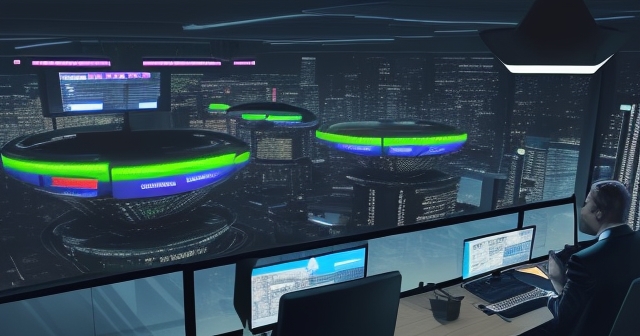 一間企業的辦公室內部，有比特幣和 XRP 標誌