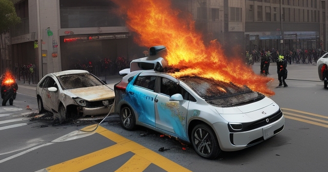 火焰吞噬Waymo自駕車的混亂現場