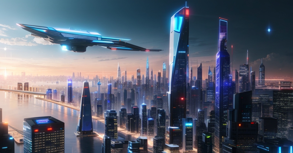 一個具有AI元素的未來城市天際線