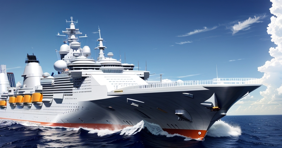 一艘充滿未來感的戰艦在海上航行