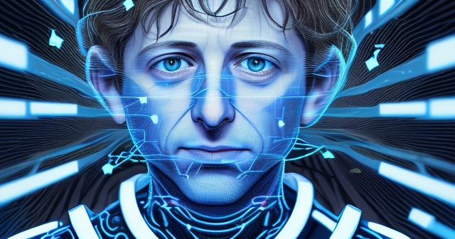 一位男子在舞台上講述 AI 的故事