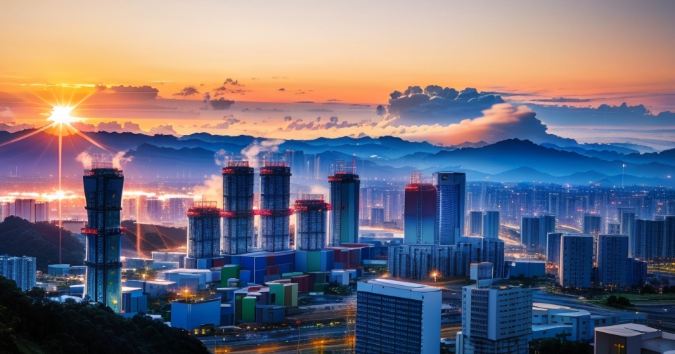 台灣半導體工廠在日出時分