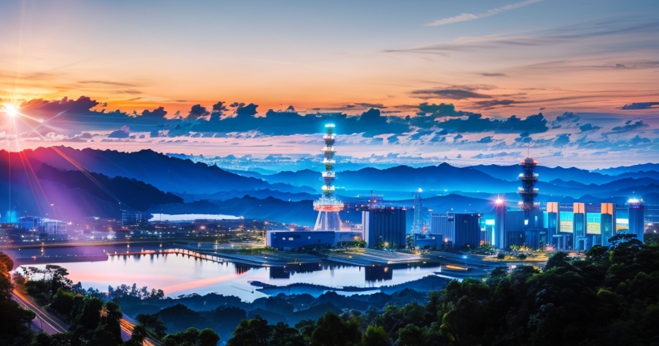 台灣半導體工廠在日出時分