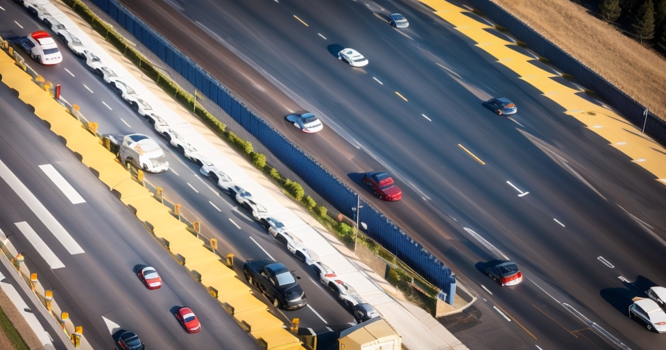 空拍圖顯示停車場中的特斯拉電動車