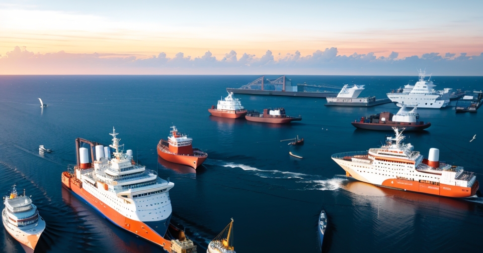 繁忙的港口，有起重機和船隻