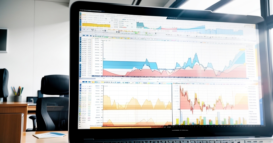 企業辦公室中顯示比特幣圖表的畫面