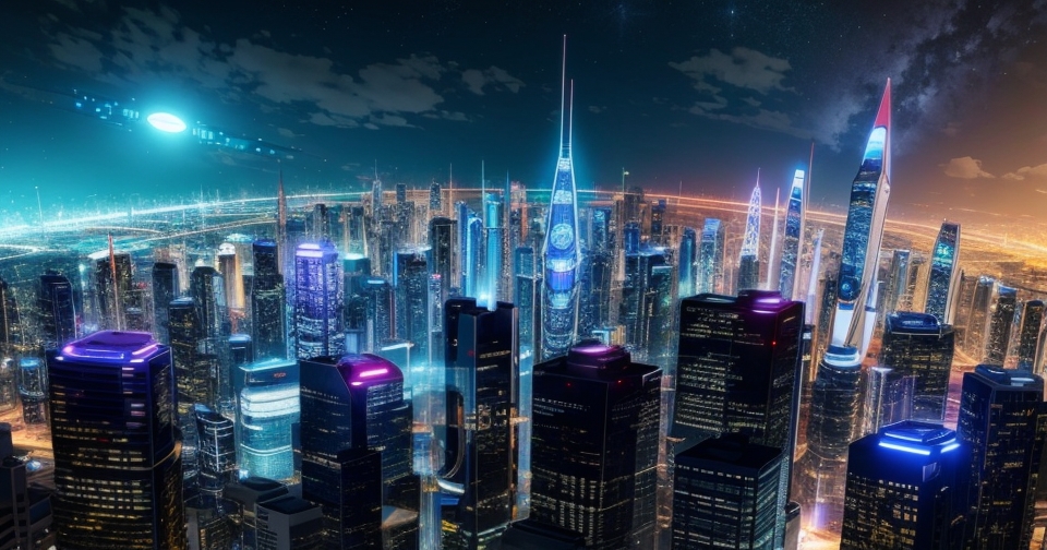 一個未來感十足的城市天際線
