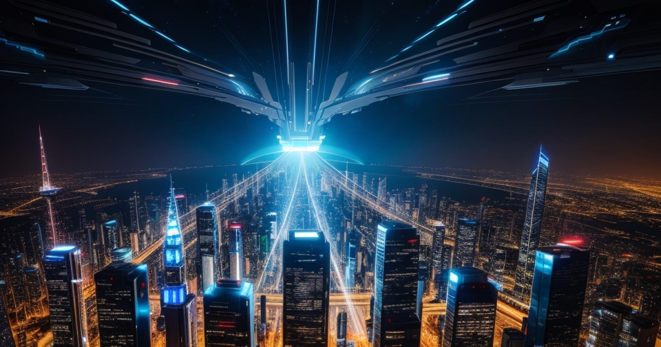 未來科技城市的全景圖