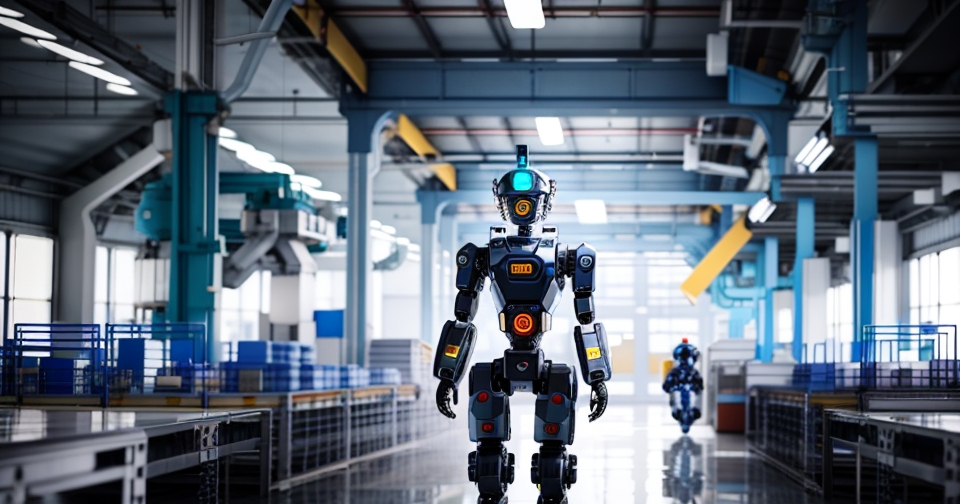 一位人形機器人在工廠內操作