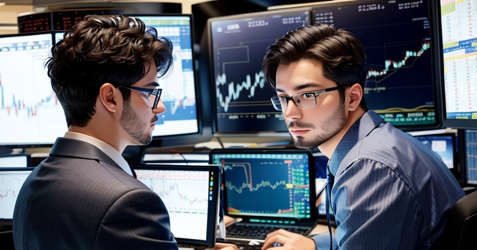 交易員在桌前分析股票圖表