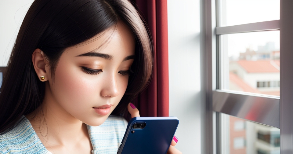 一位年輕女性正在使用智慧型手機