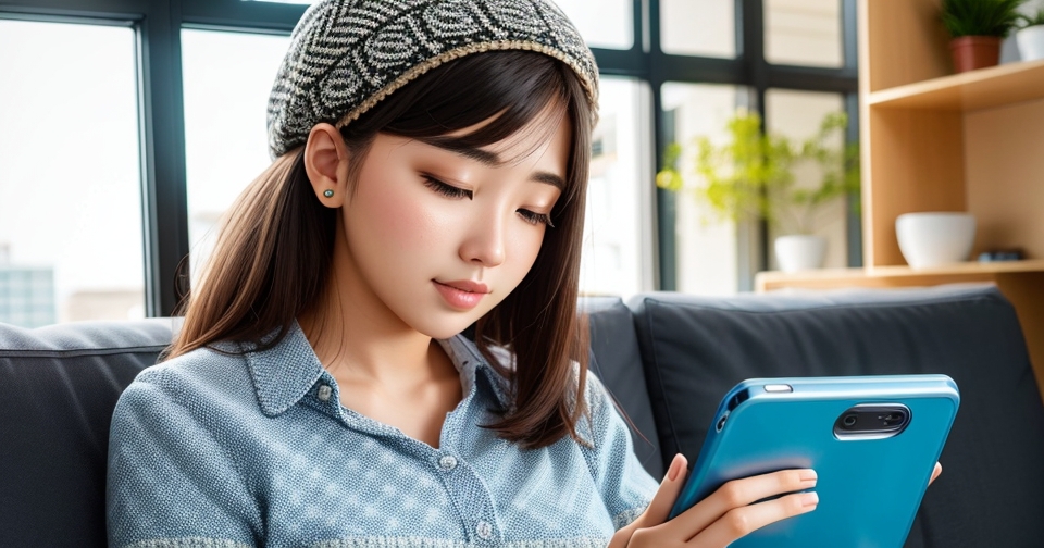 一位年輕女性正在使用智慧型手機