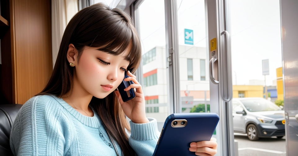 一位年輕女性正在使用智慧型手機