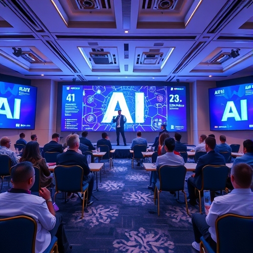 科技領袖在全球會議中交流