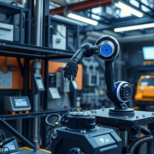 智能製造線上的機器人進行產品檢測