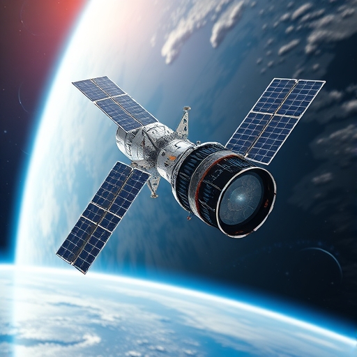 一個未來感的衛星太陽能板在太空中運行