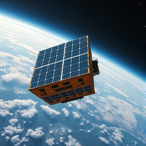 一個未來感的衛星太陽能板在太空中運行