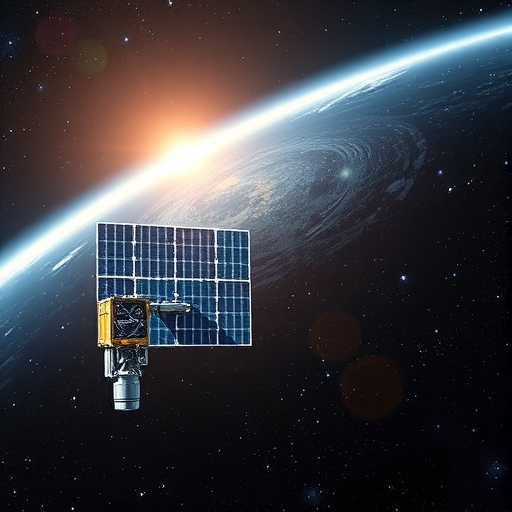 一個未來感的衛星太陽能板在太空中運行