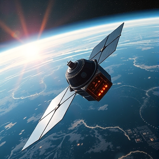 一個未來感的衛星太陽能板在太空中運行