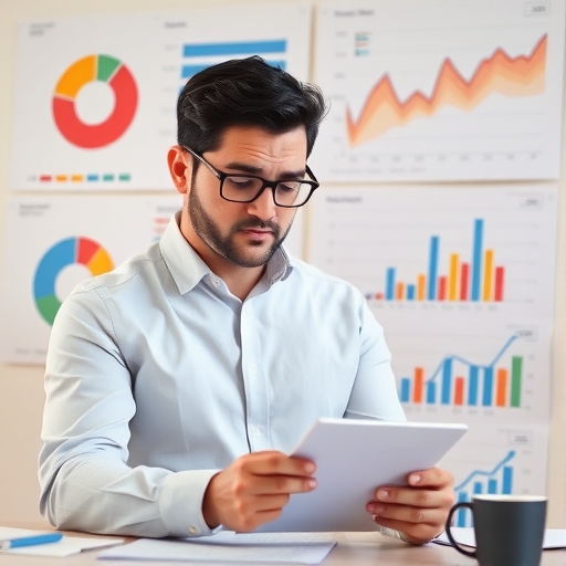 一位企業家正在分析圖表