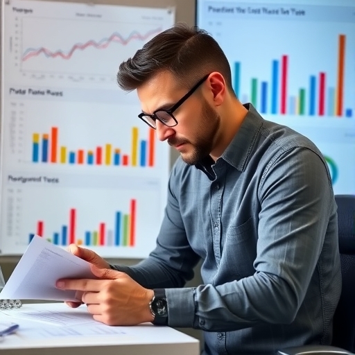 一位企業家正在分析圖表