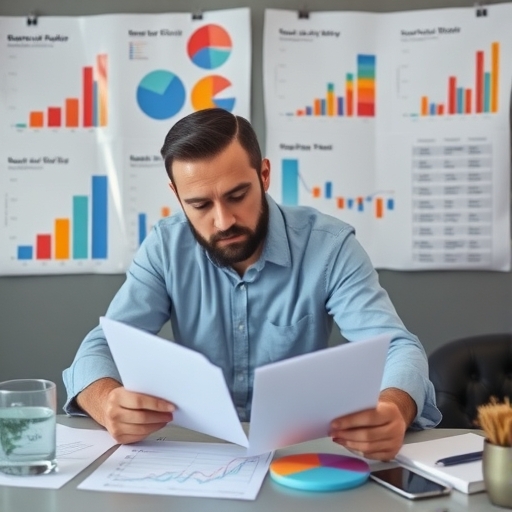 一位企業家正在分析圖表