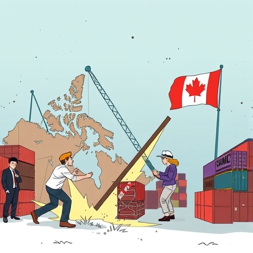 一幅描述加拿大貿易衝突的插圖