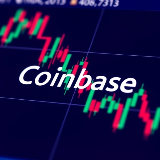 Coinbase 的標誌展示在金融圖表上