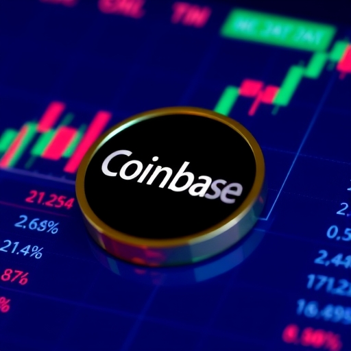 Coinbase 的標誌展示在金融圖表上