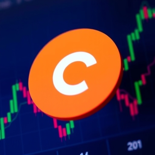 Coinbase 的標誌展示在金融圖表上