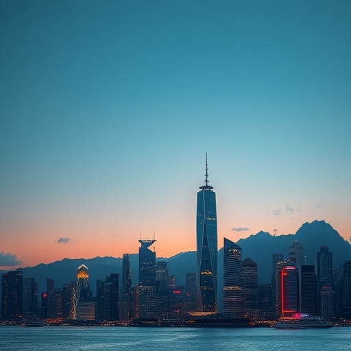 香港天際線在黃昏時分