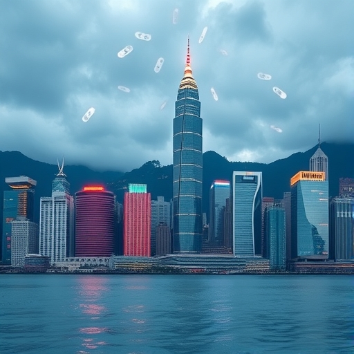 香港天際線配數位貨幣標誌